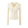 Design Suave Senso de Estilo Franja Gola Grande Manga Longa Cardigã de Tricô Outono Novo Estilo Emagrecedor Cropped Top Feminino