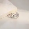 Anillo Abierto Transfronterizo de Acero Inoxidable Europeo y Americano, Anillo de Joyería de Acero de Titanio Irregular con Incrustaciones de Diamantes de Lujo Ligero