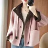 Abrigo de lana con capucha estilo Maillard 2026 para mujer, corto, con bloques de color, casual, petite, de alta gama, abrigo de lana de doble cara