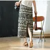 Falda Midi de Corte Recto con Abertura, Estampado Digital Bicolor de Doble Cara, Mezcla de Lyocell y Lino para Mujer, Verano S0521Y