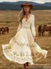 2026 Transfronterizo Amazon Aliexpress Patrón Creativo Vestido Nuevo de Primavera y Verano para Mujer de Manga Larga con Cuello en V