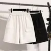 26 Verano Nuevo Estilo Talla Grande Sueltos Pierna Ancha Pantalones de Cinco Puntos para Mujeres de Talla Grande, Adelgazantes Elásticos Casuales de Cintura Alta Extra Grandes de Longitud Media