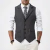 Novo Colete de Terno Masculino de Tweed Espinha de Peixe para Primavera e Outono, Comércio Exterior Amazon, com Gola Reversível Vintage e Detalhe de Corrente