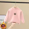 Blusa Térmica de Fleece Meia-Gola para Meninas Outono Inverno Roupa Íntima Infantil Blusa Cartoon Camiseta Quente de Manga Longa Tendência