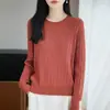 Suéter feminino 100% algodão puro, novo estilo outono/inverno 2026, gola redonda de caimento solto, cor base damasco