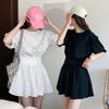 Chic Coreano2026 Verano Nuevo Estilo Deportivo Casual Sudadera Corta que Ajusta la Cintura Pantalones Anchos Traje de Color Sólido para Mujer