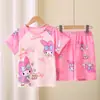 Novos Pijamas Infantis 2025 Primavera e Verão Conjunto de Manga Curta Estilo Fino Infantil Meninas Verão Estiloso Pijama para Crianças Maiores
