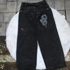 Vaqueros holgados JNCO Y2K Street para hombre, vaqueros negros bordados, vaqueros góticos de pierna ancha para hombre y mujer
