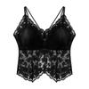 Top Camisola de Renda Preta Primavera e Verão 2025 Colete Feminino Sexy Costas Bonitas Bojo Fixo Tubinho Fino Top de Amarrar no Peito Longo