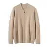 Tricô Clássico Espesso Outono e Inverno Novo Estilo 100% Caxemira Pura Tricô Cardigã Masculino Jaqueta com Zíper Duplo Gola V