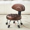 Taburete bajo con polea, silla pequeña silenciosa para el hogar con bebé para que aprenda a moverse, hermoso taburete redondo con costuras y raspaduras, taburete pequeño con ruedas universales