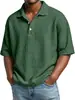 Camisa Polo Masculina Casual Solta de Malha Waffle com Manga Curta Estilo Tendência Gola Camisa Primavera e Verão Europeia e Americana