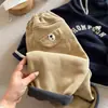 Calça infantil de inverno, forrada com fleece e espessa, unissex, com um design fofo de cachorrinho, estilo casual, feita de algodão puro com forro de fleece, e de comprimento curto