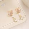 Aretes de borla de mariposa aguja de plata 925 doble mariposa gota de aceite borla larga perla gota de agua circonita pendiente colgante para mujer venta al por mayor