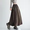 Falda plisada para mujer, nuevo estilo otoño e invierno, de cintura alta, con cordón, falda midi fluida, falda de paraguas con dobladillo ancho