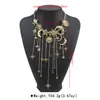 N13382Za Collar con Colgante de Borla Múltiple de Sol, Luna y Estrella de Aleación Vintage Exagerada con Pedrería, con un Toque de Lujo Ligero y de Alta Gama
