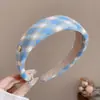 Diadema de corona alta estilo coreano, diadema de borde ancho, diadema para lavarse la cara con dientes, accesorio para el cabello de tela a cuadros de alta gama