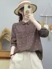 Camisa de gasa de algodón de doble capa con estampado floral para mujer, de manga larga, estampado floral artístico vintage, suave y agradable para la piel, algodón puro, top de corte holgado