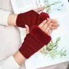 Yifan Outono e Inverno Exterior Quente Digitação Estudante Escrita Meio Dedo Coreano Cor Sólida Punho Peludo Mangas de Tricô para Braço