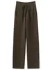Pantalones Casuales de Lana de Punto Cálidos para Otoño/Invierno, Pierna Ancha, Ajustados, Versátiles, Color Sólido, con Cordón en la Costura Central, Cachemira