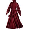 Vestido de Lana para Mujer Estilo Hong Kong y Americano, Estilo Otoño e Invierno, Mangas de Linterna, Vestido Largo Línea A por Encima de la Rodilla