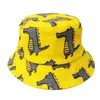 Sombrero de Pescador con Estampado de Dinosaurio Pequeño para Niños Transfronterizo Lindo Sombrero de Cubeta de Dibujos Animados Niños y Niñas Algodón Puro Protección Solar Exterior Sombrero para el Sol
