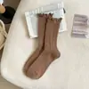 Calcetines de encaje con diseño de hongos para mujer, otoño e invierno, de caña media, color liso, espigas de trigo, combinan con todo, otoño e invierno, engrosados, cálidos, con rizo, calcetines para mujer, primavera y otoño