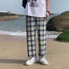 Pantalones a cuadros de estilo Harajuku de alta calle para hombre para verano, corte recto, ajuste holgado retro japonés, geniales y elegantes, pantalones deportivos de marca de moda para parejas, estilo Ins
