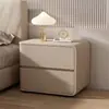 Criado de couro de luxo leve estilo creme, quarto minimalista madeira maciça pequeno sem instalação gaveta armário de armazenamento de cabeceira