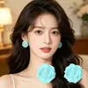 Pendientes de botón de flor de rosa de resina de color macarrón dulce estilo europeo y americano para mujer Pendientes de moda de lujo ligero Pendiente transfronterizo