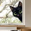 Brup Adhesivo Estático de Doble Cara Mismo Color Gato Negro Realista 3D Asomándose Pegatina para Ventanas de Cristal Linda Sanadora Divertida Decorativa