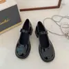Sapatos baixos de outono em couro, salto alto, sapatos Mary Jane 2026, boca rasa doce, bico redondo, salto grosso, sapatos de salto único femininos, fecho mágico