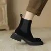 Envío Gratis Zapatos de Mujer Chengdu Modelo Nuevo Piel Genuina Botines Cortos Chelsea Punta Redonda Tacón Grueso Botas Martin Tubo Delgado