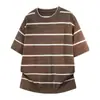 Camiseta de Punto de Manga Corta para Hombre Textura de Raya Hueca Estilo Old Money Seda Helada de Alta Gama Verano Venta al por Mayor de Fábrica Transfronteriza