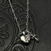 Collar Colgante Doble de Plata Tailandesa Retro Cruz Pequeña Corazón de Melocotón Cadena para Suéter Joyería de Alto Nivel Otoño e Invierno