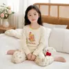 Pijama Infantil Lycra Roupa de Casa para Crianças Pequenas, Conjunto de Outono Sem Costura 100% Algodão, Conjunto de Duas Peças Cartoon para Meninos e Meninas