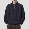 Sudadera de Medio Cierre con Cuello Alto Estilo Americano Nueva para Otoño 2026 para Hombre, Manga Larga de Peso Pesado, Corte Holgado Simple, Ropa Exterior Versátil