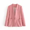 BMURHMZA Nuevo Sitio Web Oficial Blazer de Calidad sin Cuello para Mujer en Rosa