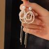 Pendientes largos elegantes con borlas de diamantes y perlas de moda para mujer, diseño de nicho, pendientes elegantes de alta gama, nuevos pendientes