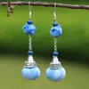 Pendientes de Teñido con Nudo de Yunnan Artístico Creativo Puesto Étnico Yunnan Dali Teñido con Nudo Tinte Azul Flor de Viaje Auricular Taibao