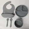 Plato de Cena de Silicona Nuevo Más Vendido Nórdico para Bebé y Niño Plato de Cena con Ventosa Grande Set de Vajilla Cuchara y Tenedor Anticaídas