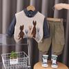 Traje de otoño para niño, suéter de animales pequeños, chaleco, camisa, ropa para niño de 1 a 3 años, conjunto de tres piezas para bebé