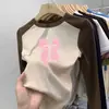 Nueva Camiseta de Manga Larga con Retazos para Niñas Otoño e Invierno Versátil De Rong Base Cepillada para Niños Cuello Redondo Ropa Interior