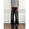 Jeans Negros Lavados Estilo Retro Americano con Bigotes, Pantalones Rectos Ajustados de Pierna Recta Adelgazantes para Hombre para Verano
