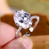 Anillo Rongxing de Lujo Ligero Transfronterizo, Cuatro Garras, Piedra Principal Ovalada, Banda Delgada con Piedras Incrustadas, Anillo Abierto para Fiesta de Cena y Propuesta de Matrimonio para Mujer