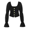 Ropa Europea y Americana Transfronteriza Aliexpress Estilo Popular Botón Empalmado Top Elástico