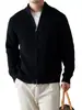 Chamarra suéter de peso pesado color sólido con cuello alto para hombre, cárdigan de punto con cremallera anti-pilling, tejido grueso de punto para otoño e invierno, para parejas