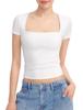 Amazon Transfronterizo Europeo y Americano Nuevas Explosiones Verano Manga Corta Cuello Cuadrado Escote Bajo Sexy Camiseta Top para Mujer
