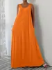 Vestido casual de verano europeo y americano transfronterizo popular de Amazon de color sólido talla grande con bolsillo lateral sin mangas