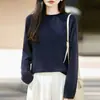 Outono Inverno 2026 Simples Gola Redonda Casual Quente Manga Longa Camada Base Top Suéter de Tricô Feminino Peça Única Sem Costura Top para Usar por Baixo
